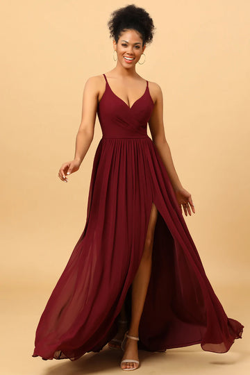 A-Línea Vestido de Dama de Honor Borgoña